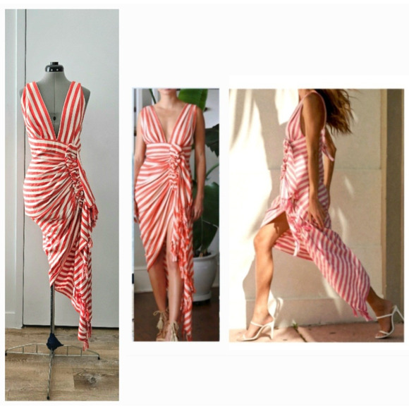 JBQ JUST BEE QUEEN Tulum chili striped goop resort midi dress nwt $635 m US-6 - Picture 1 of 16